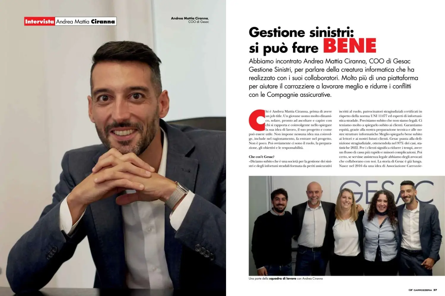 Andrea Mattia Ciranna Intervista Car Carrozzeria Gestione sinistri auto Risarcimento danni Servizi per carrozzerie Valutazione danno auto Periti assicurativi Patrocinatori stragiudiziali Supporto sinistri auto Car Carrozzeria megazine